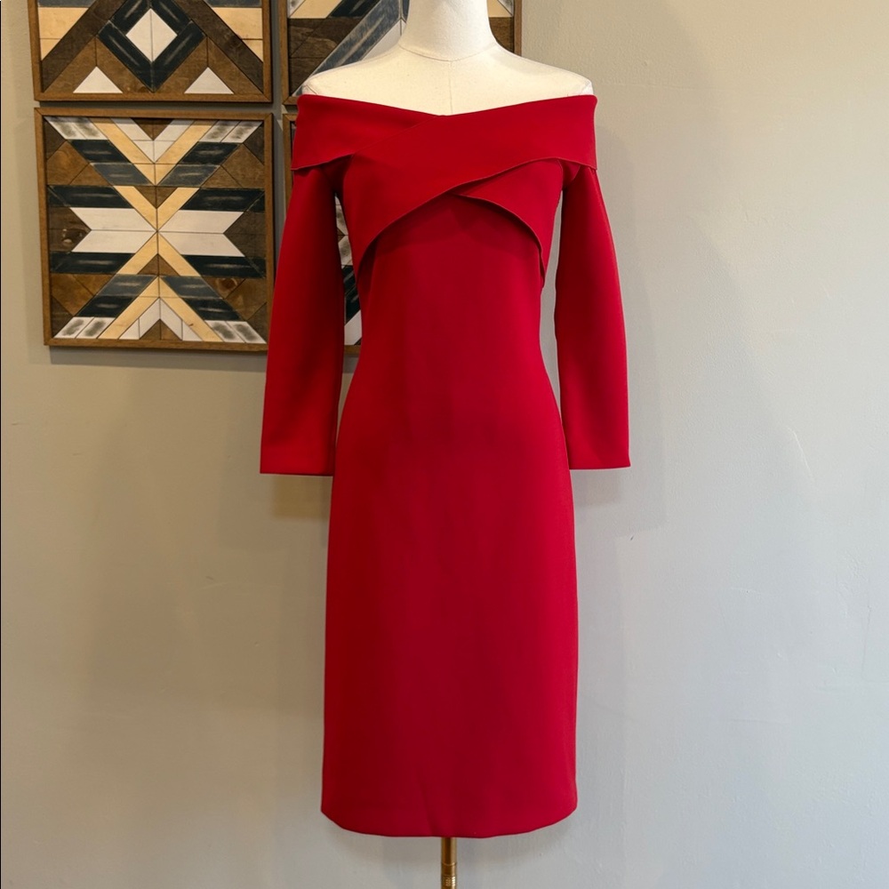 Ralph Lauren Collection Red Cross Front Off-the-Shoulder Cocktail Dress size 4 - Picture 2 of 13